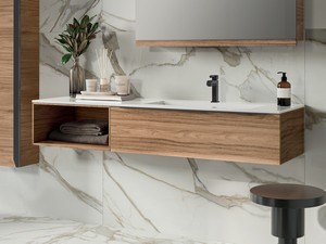 Mobile Bagno Trendy 141 Cm Noce Belgravia Lavabo Hide Vasca Destra Bianco Opaco